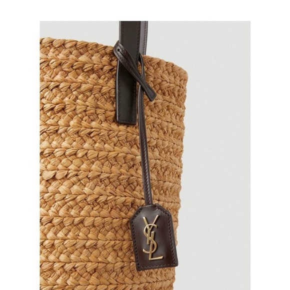 Saint Laurent - Panier Small raffia bucket bag in beige - Picture 8 of 9